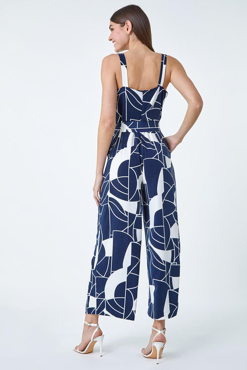 Abstract Print Pocket Jumpsuit