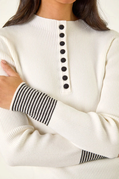 Dusk Buttoned Ribbed Knit Jumper