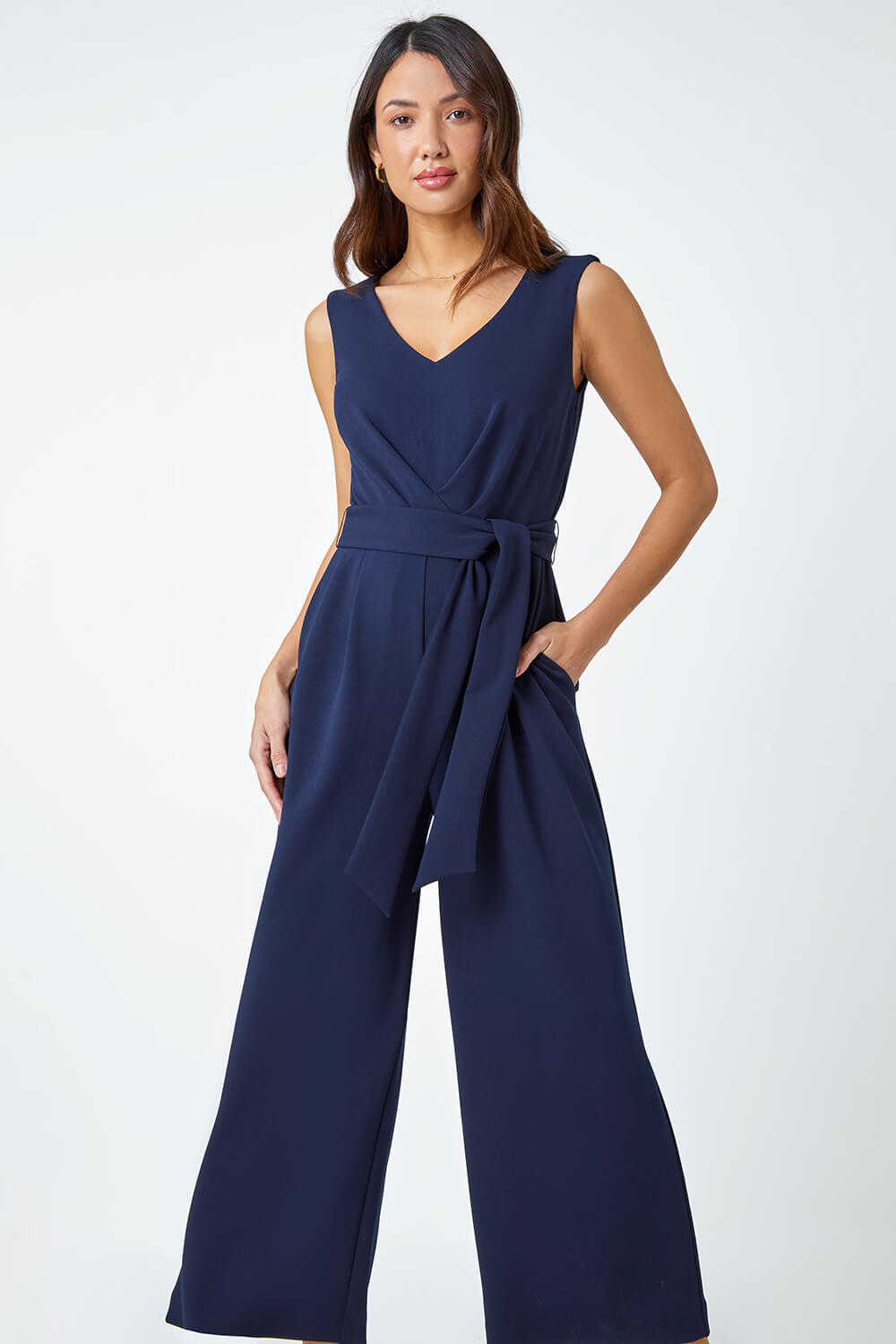 Pleat Detail Wide Leg Stretch Jumpsuit