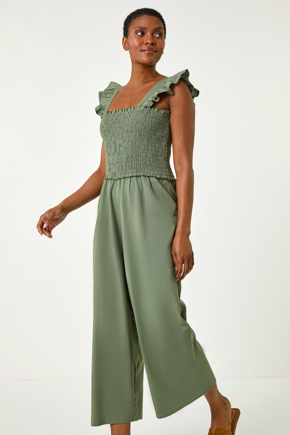 Linen Blend Frill Jumpsuit