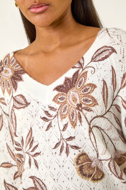 Floral Print V-Neck Knit Jumper