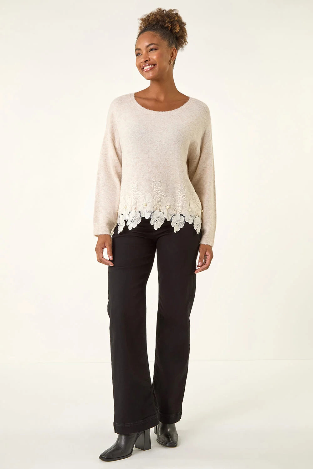 Floral Lace Trim Knit Jumper
