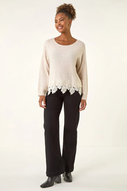 Floral Lace Trim Knit Jumper