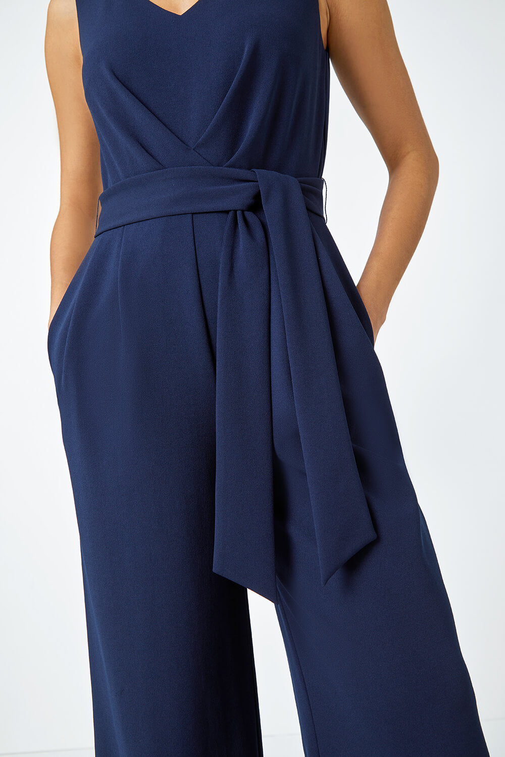 Pleat Detail Wide Leg Stretch Jumpsuit