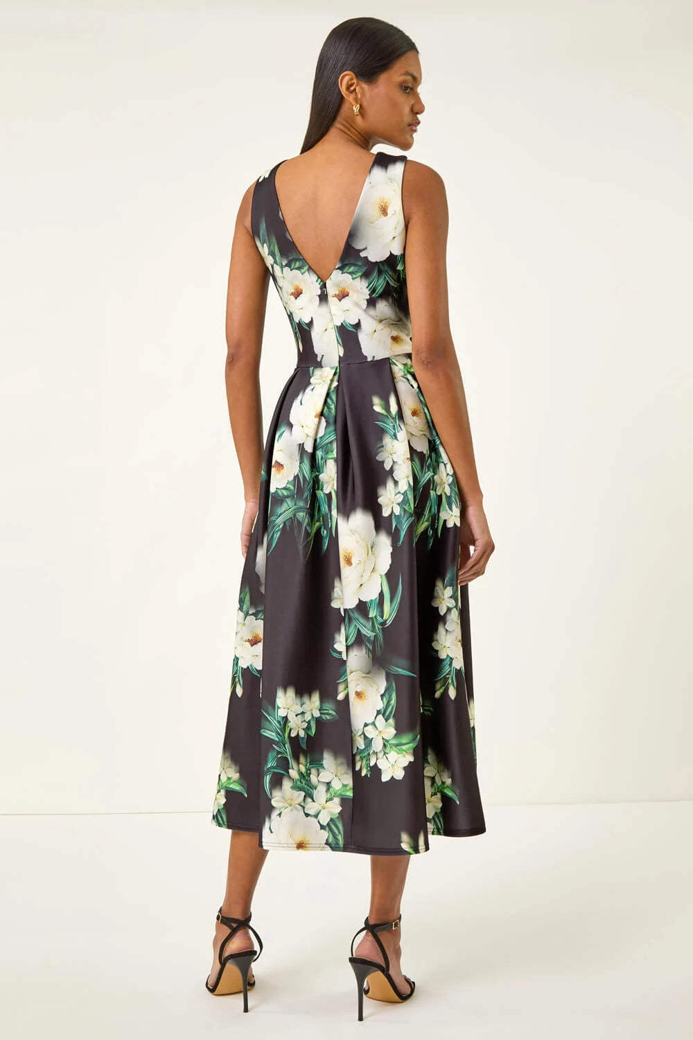 Floral Print Premium Stretch Midi Dress