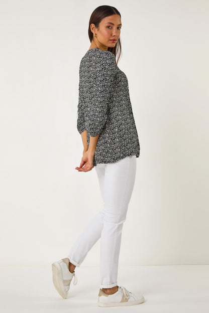 Animal Print Pintuck Shirt