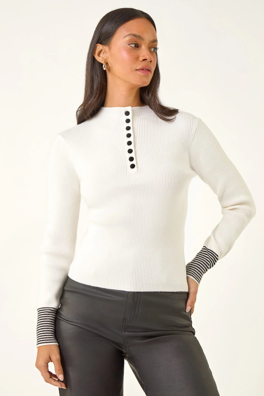 Dusk Buttoned Ribbed Knit Jumper