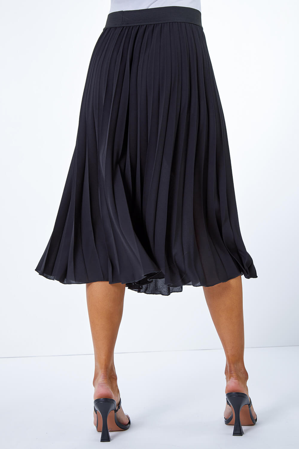 Petite Pleated Elastic Waist Midi Skirt