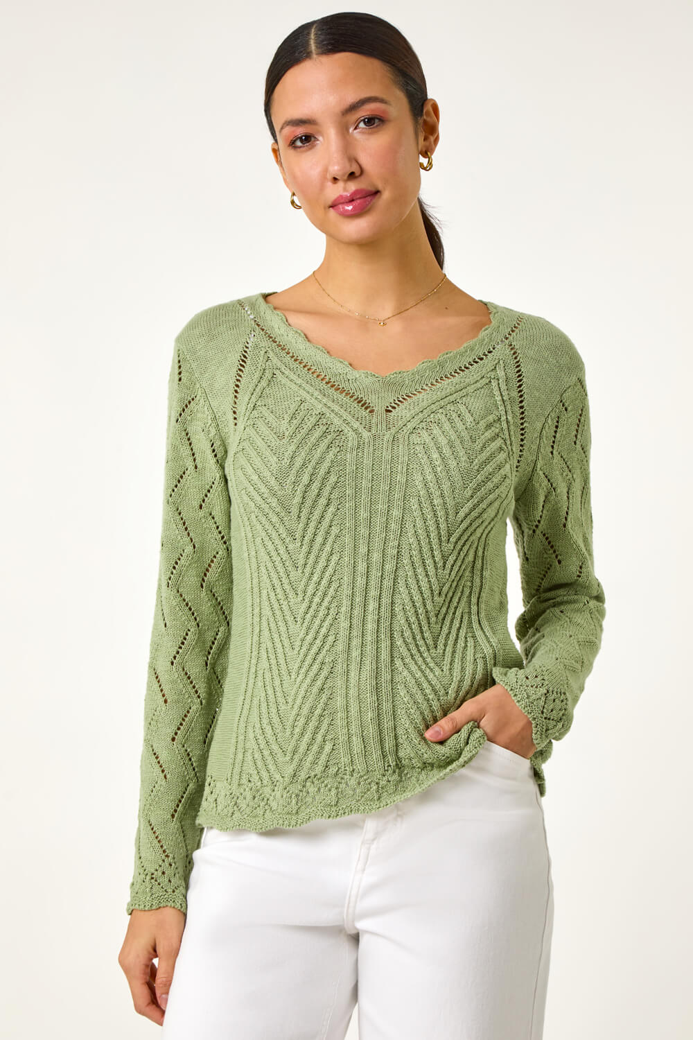 Scallop V-Neck Knit Jumper