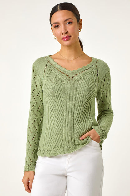 Scallop V-Neck Knit Jumper