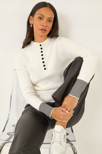 Dusk Buttoned Ribbed Knit Jumper