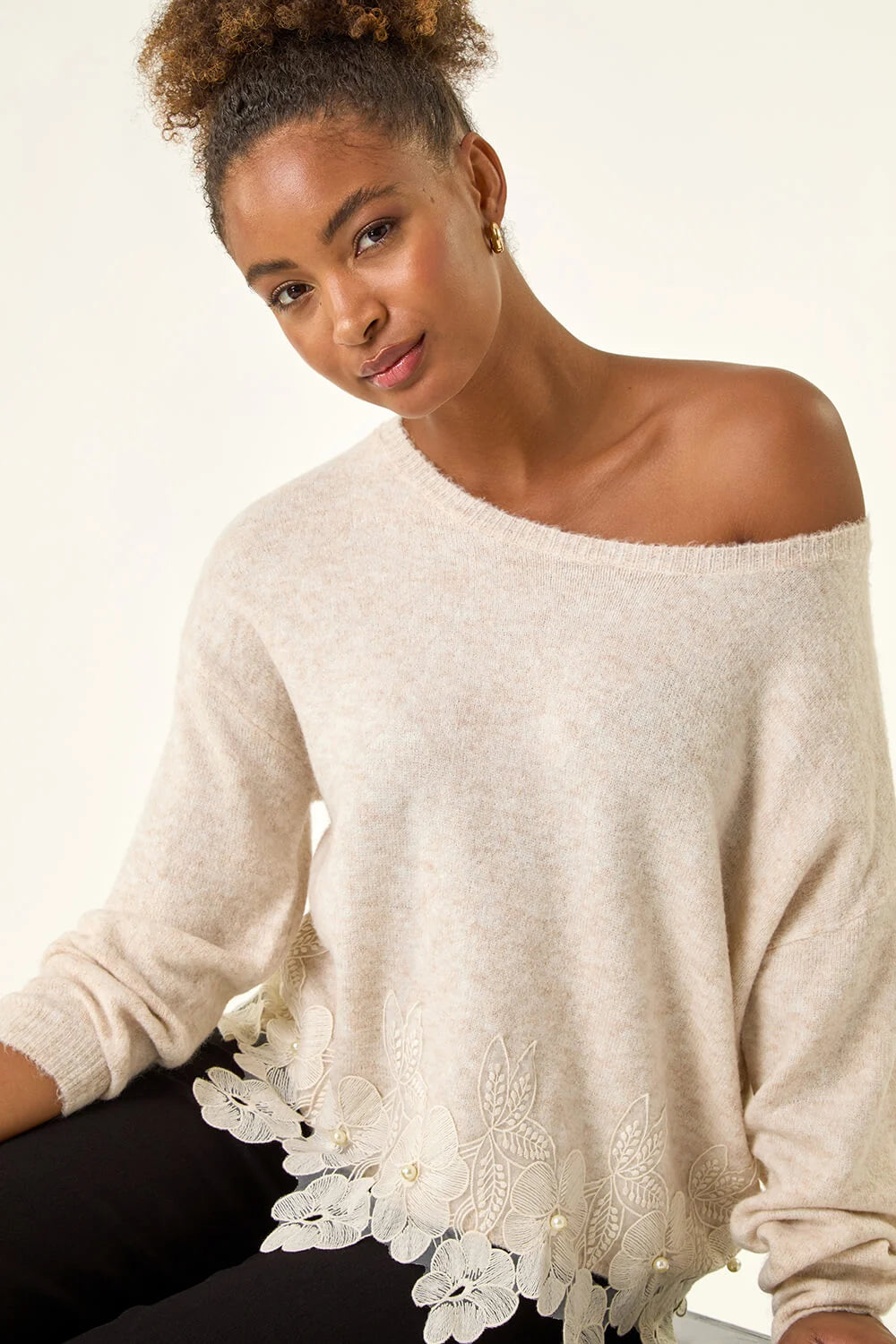 Floral Lace Trim Knit Jumper