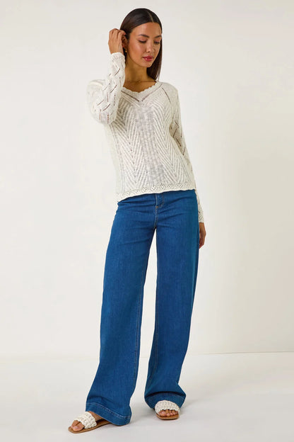 Scallop V-Neck Knit Jumper