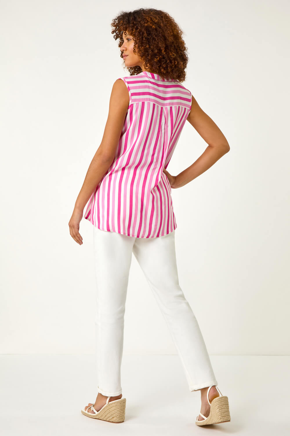 Stripe Print Pleated Vest Top