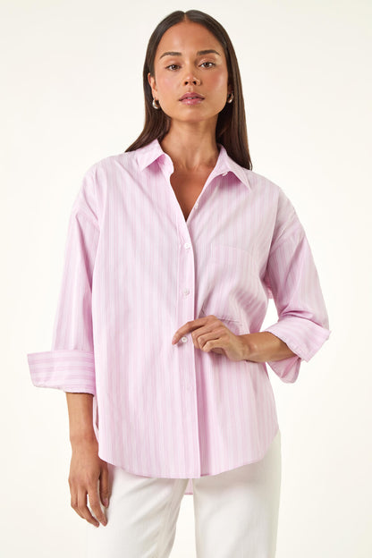 Petite Stripe Buttoned Pocket Front Shirt