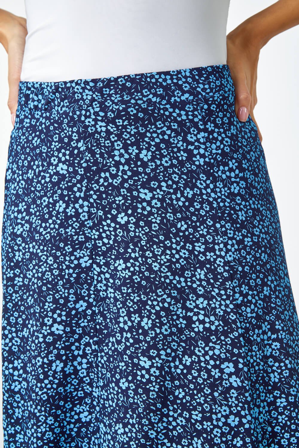 Ditsy Floral Elastic Waist A Line Midi Skirt