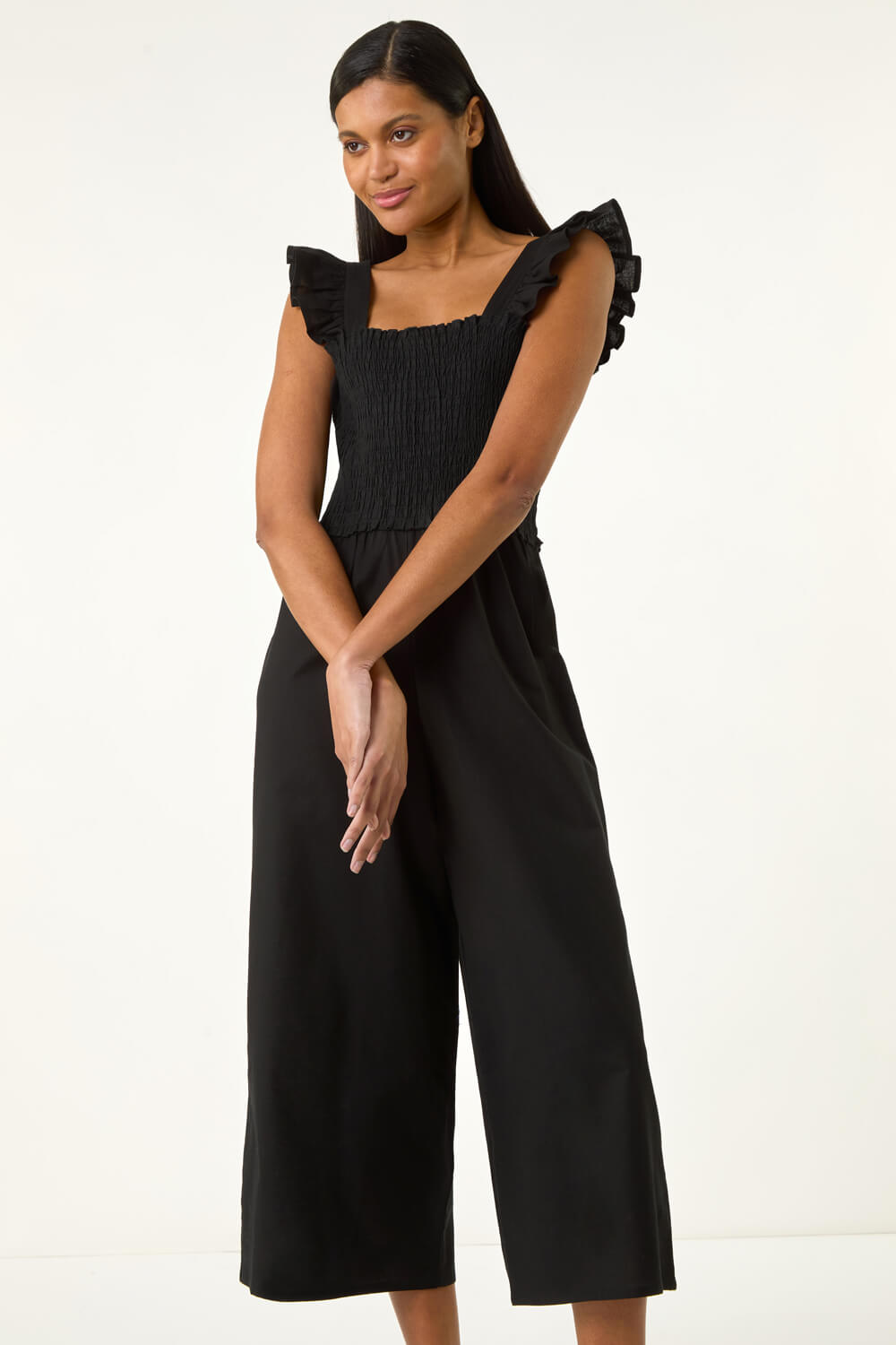 Linen Blend Frill Jumpsuit
