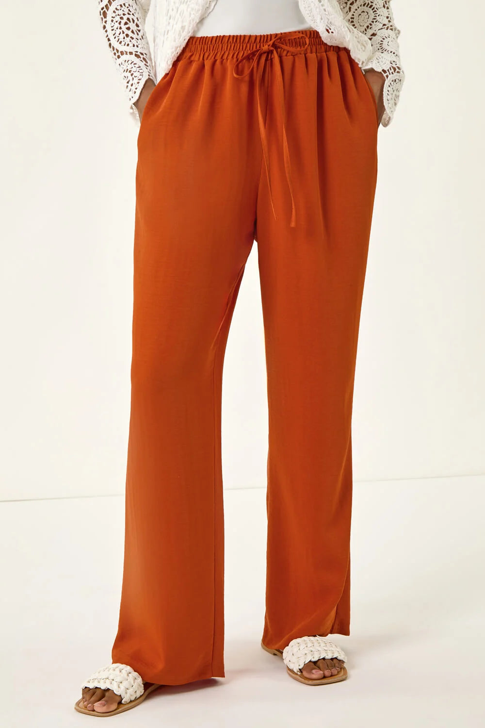 Elastic Waist Wide Leg Pocket Trouser