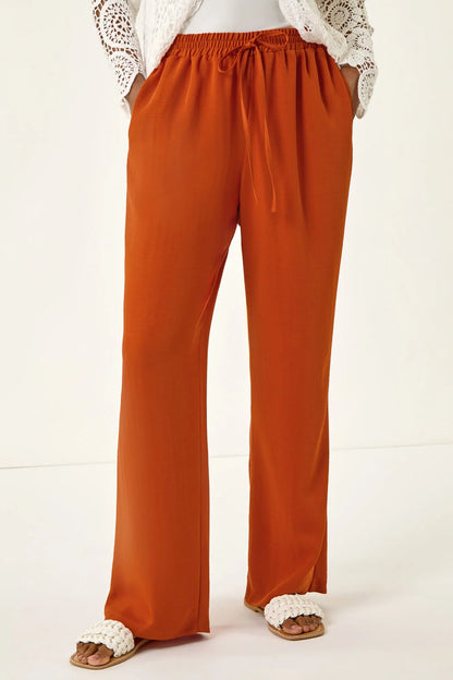 Elastic Waist Wide Leg Pocket Trouser