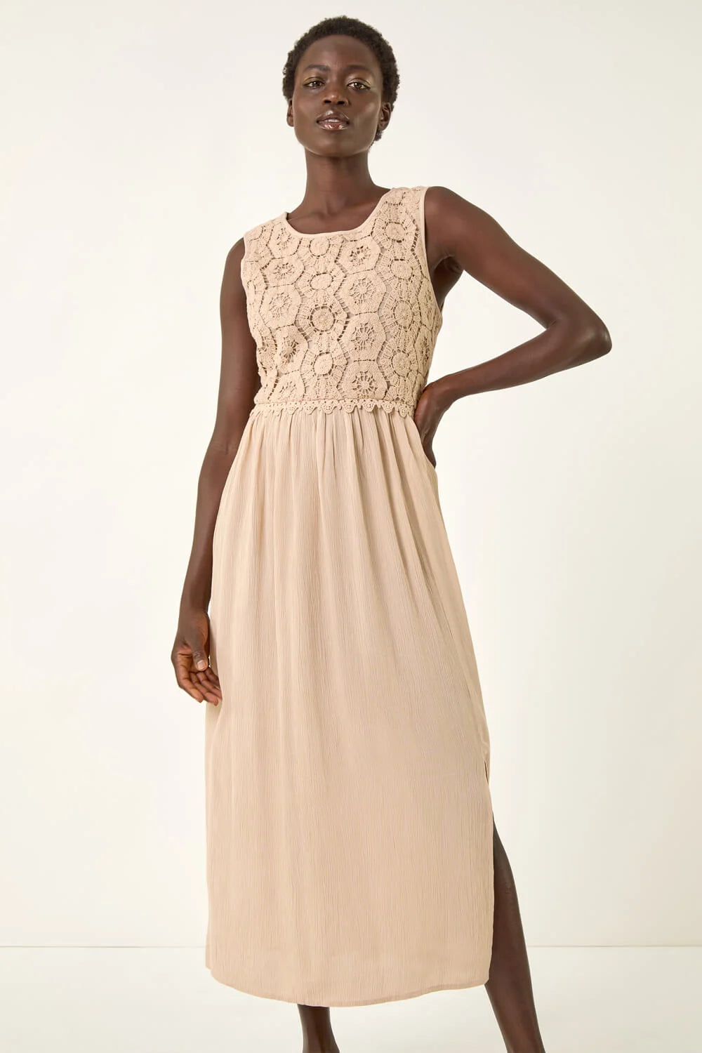 Crochet Bodice Midi Dress