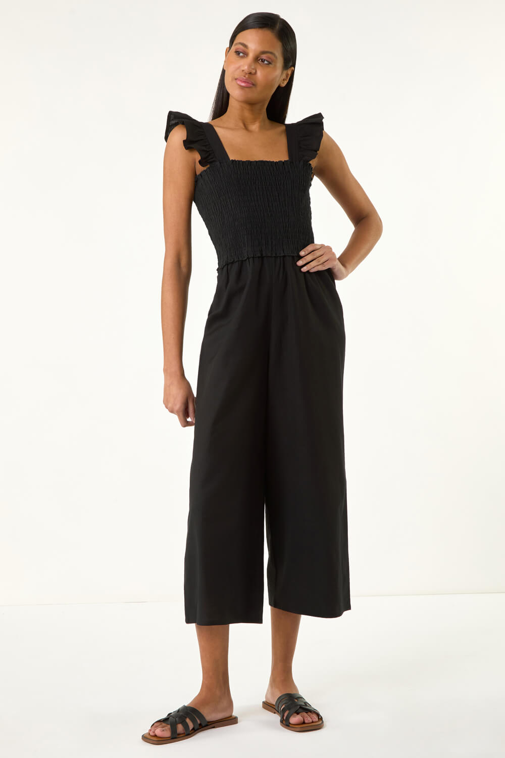 Linen Blend Frill Jumpsuit