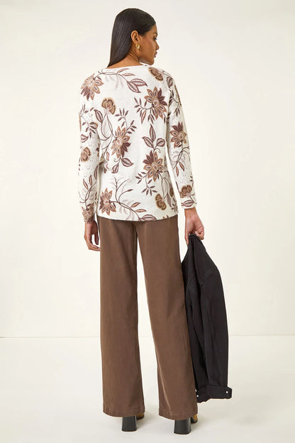 Floral Print V-Neck Knit Jumper