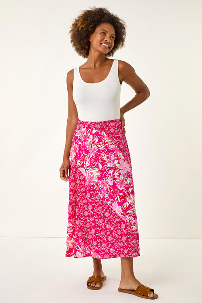 Mixed Floral Spot Print A Line Midi Skirt