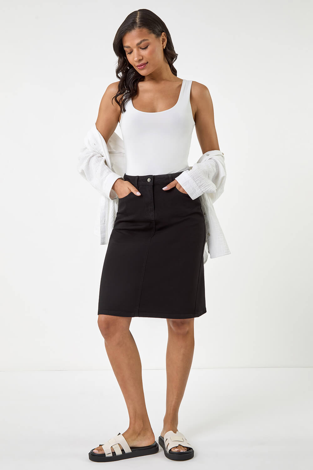Cotton Denim Stretch A line Skirt
