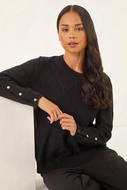 Petite Button Cuff Knit Jumper