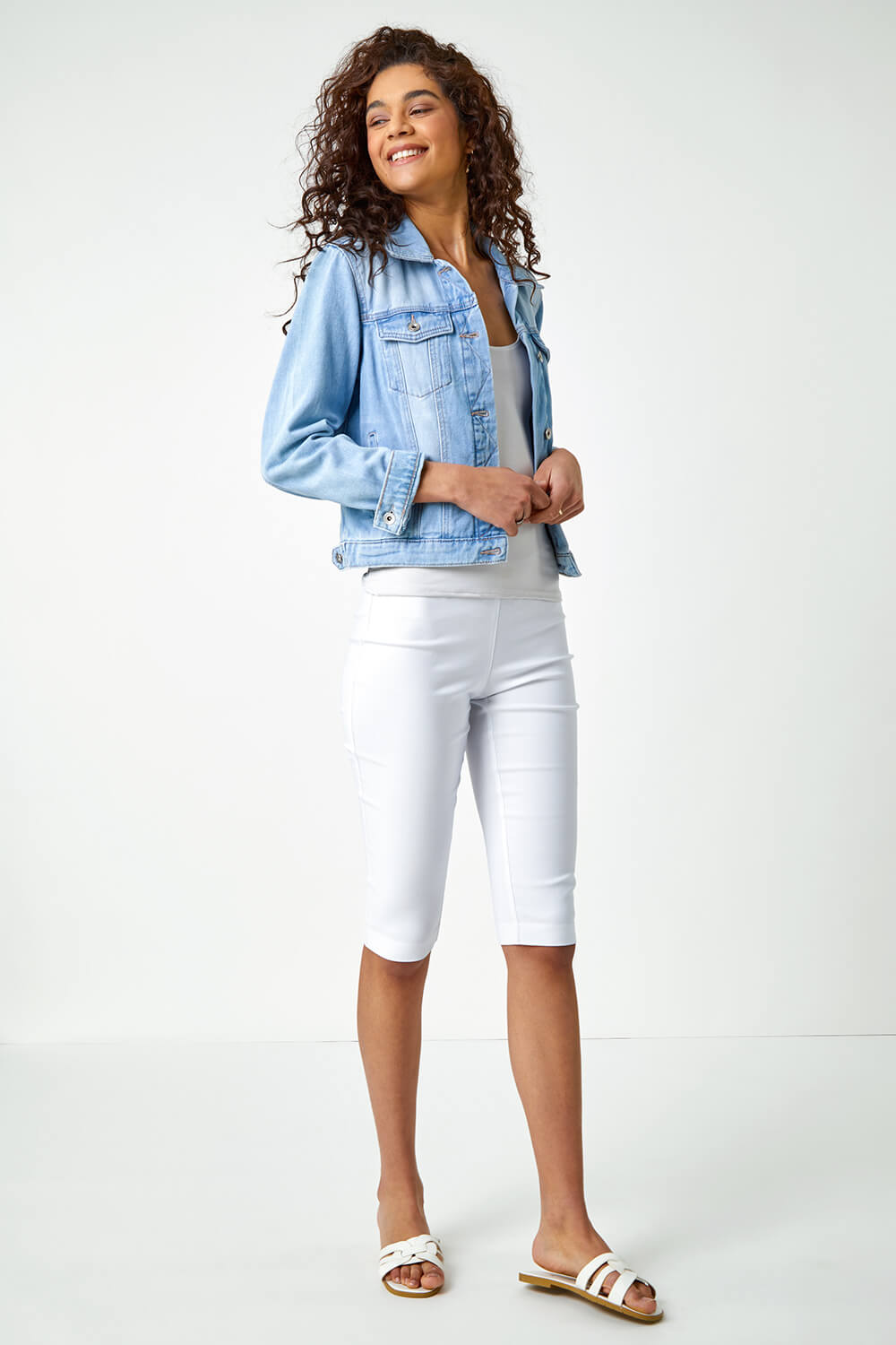 Elastic Waist Knee Length Stretch Shorts