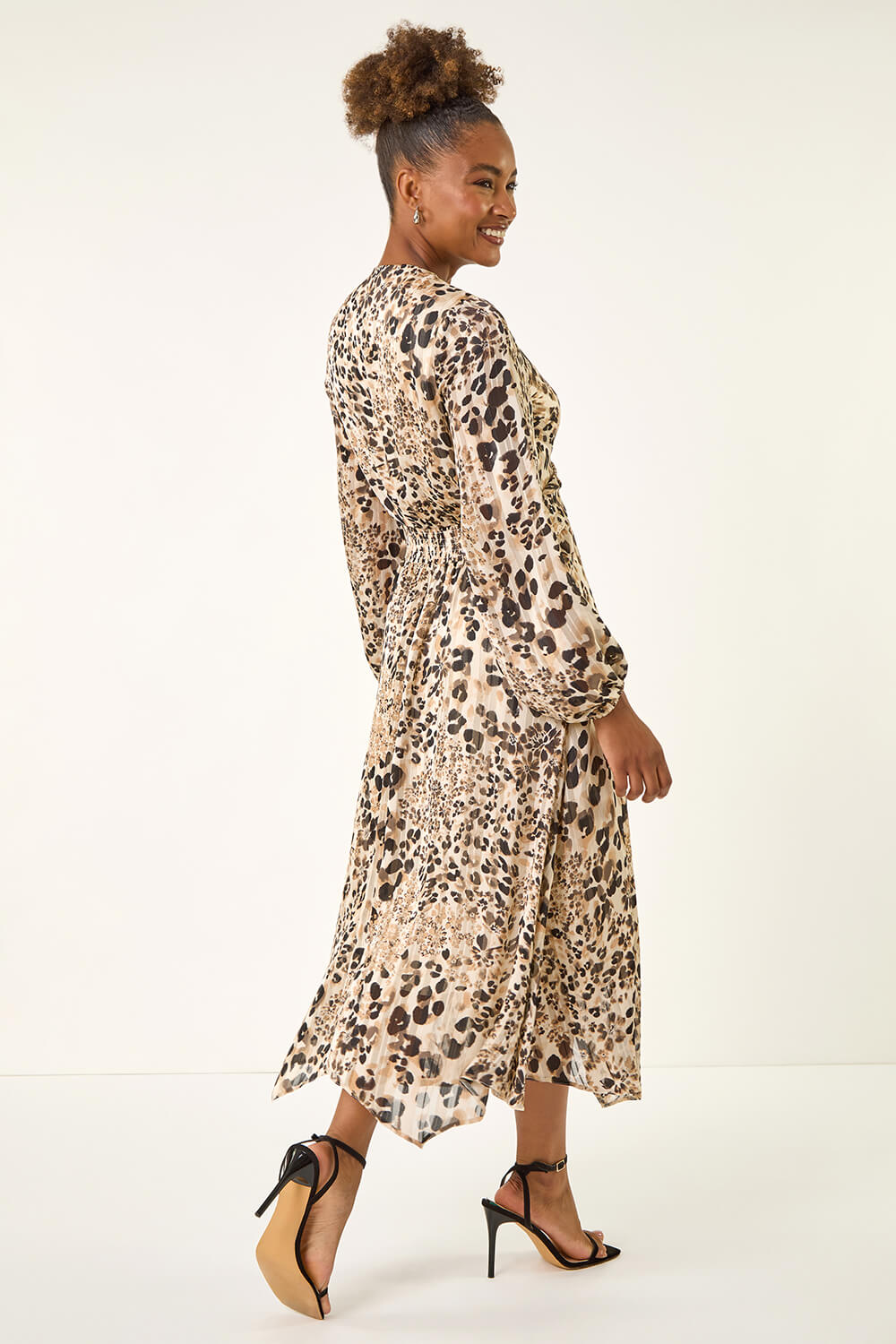 Natural Animal Print Twist Front Dress