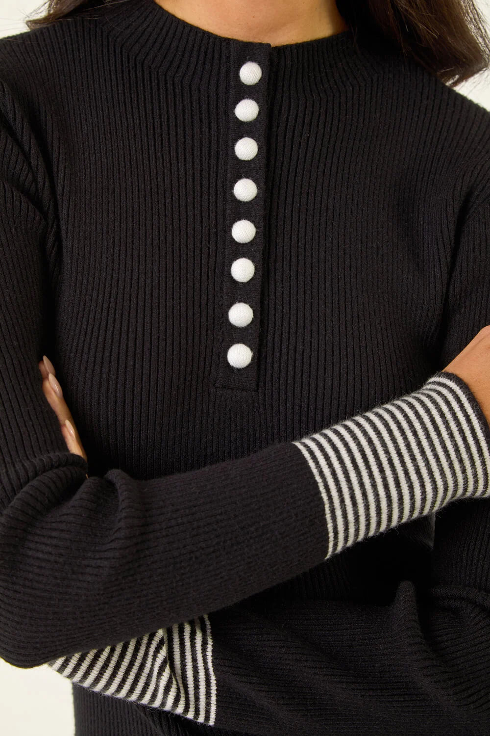 Dusk Buttoned Ribbed Knit Jumper