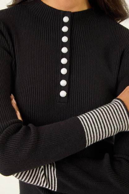 Dusk Buttoned Ribbed Knit Jumper