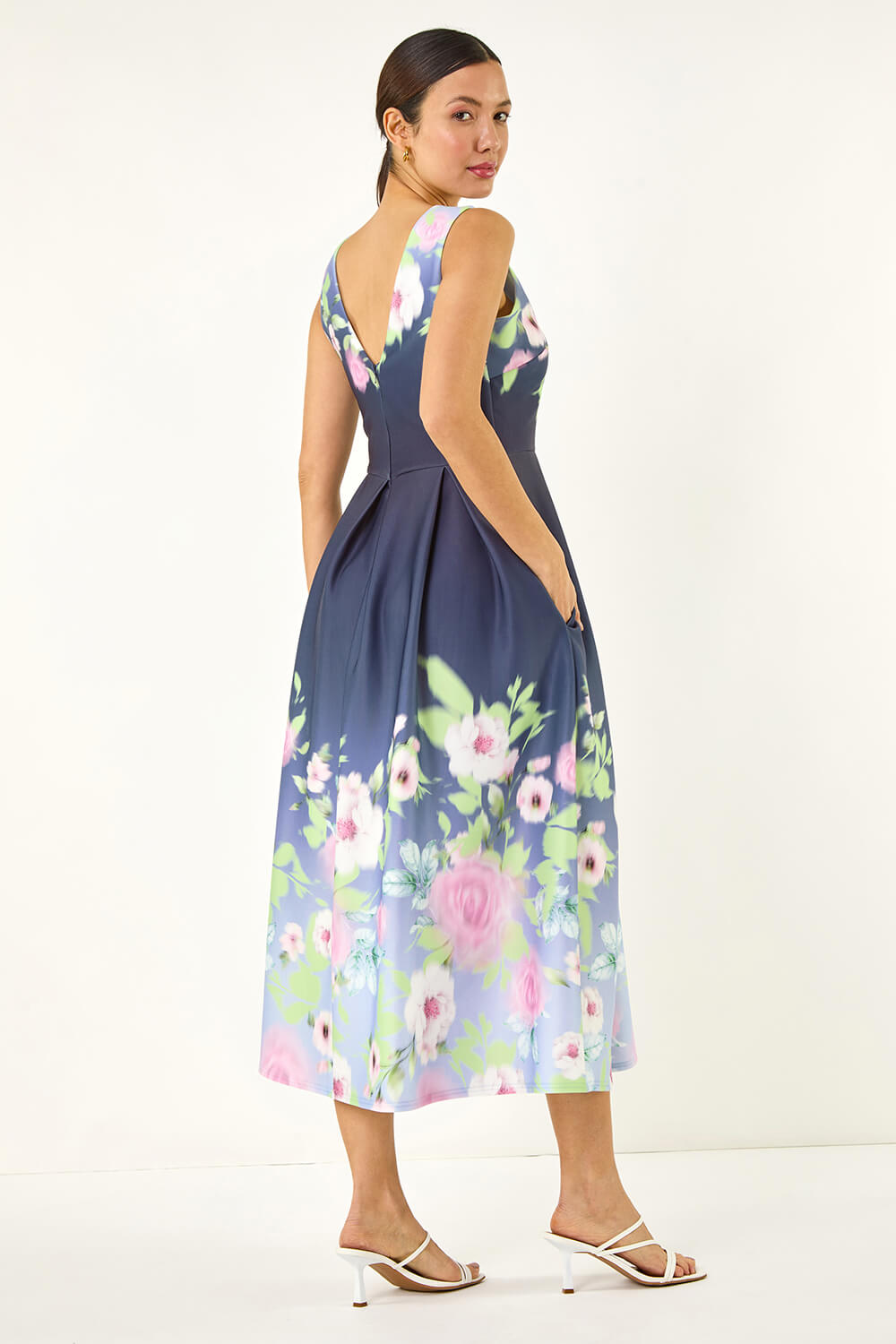Floral Print Premium Stretch Midi Dress