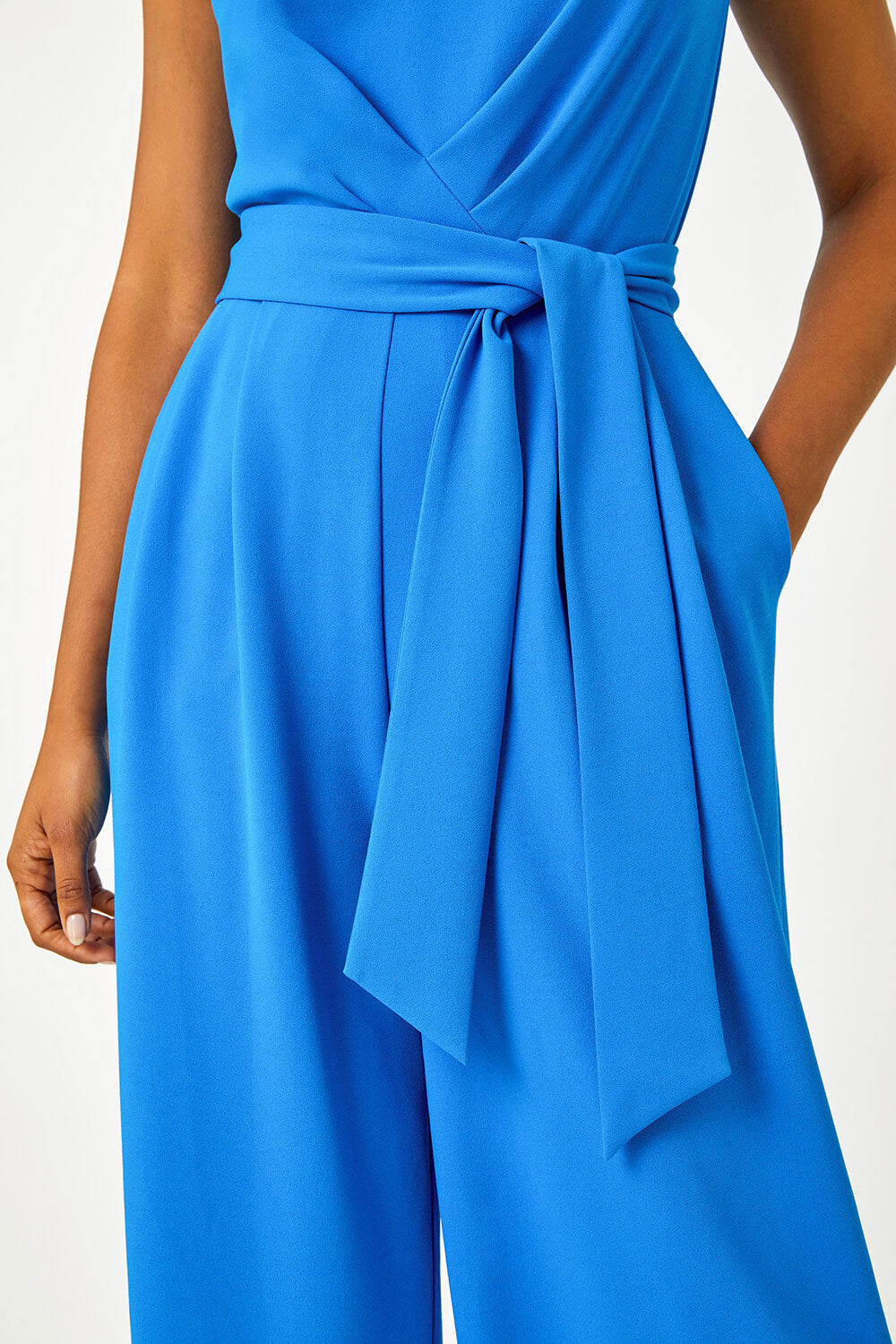 Pleat Detail Wide Leg Stretch Jumpsuit