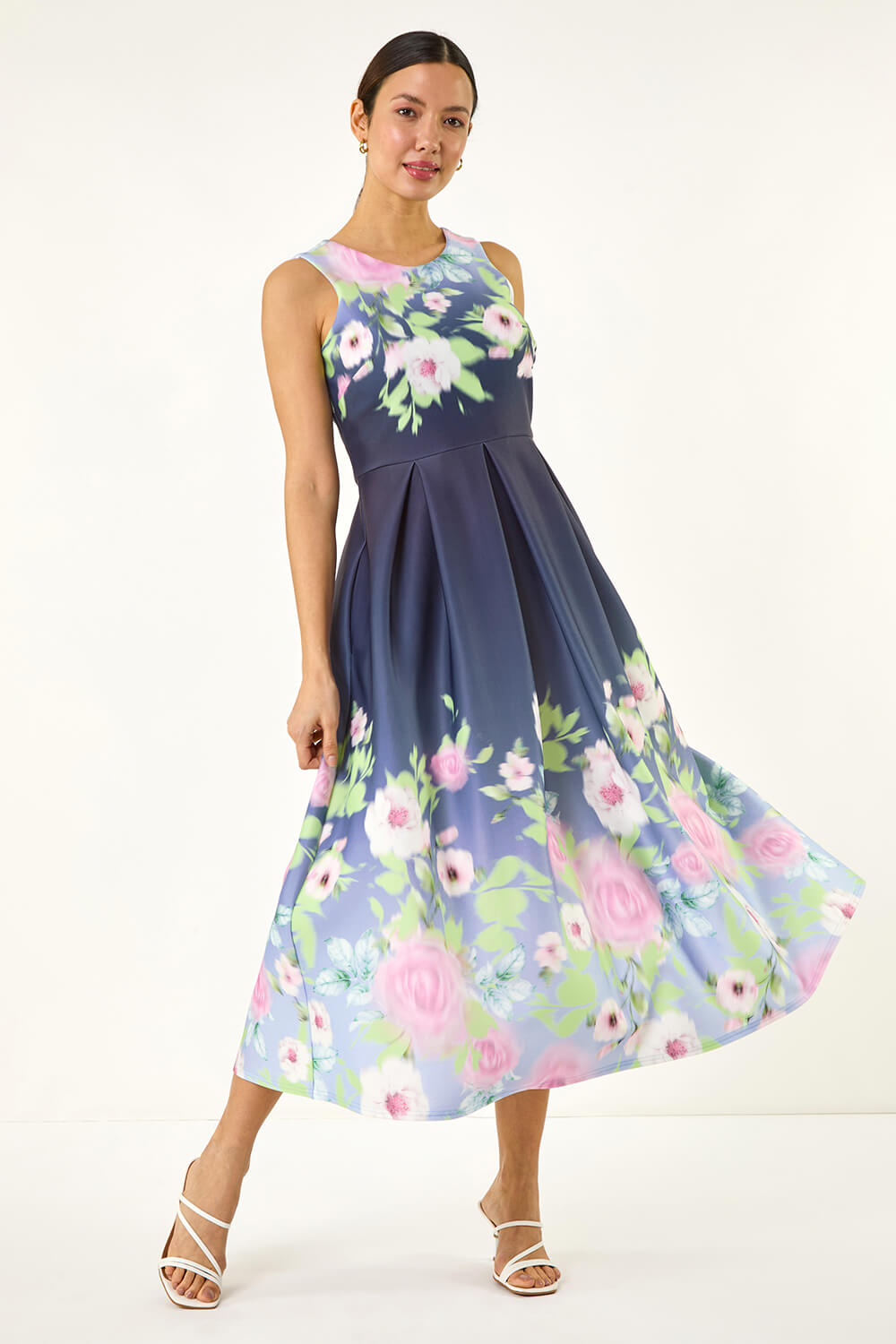 Floral Print Premium Stretch Midi Dress