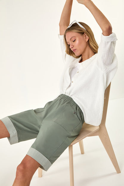 Bengaline Turn Up Stripe Stretch Shorts