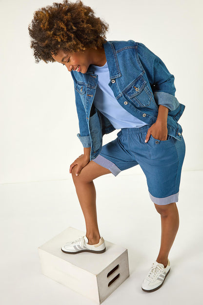 Bengaline Turn Up Stripe Stretch Shorts