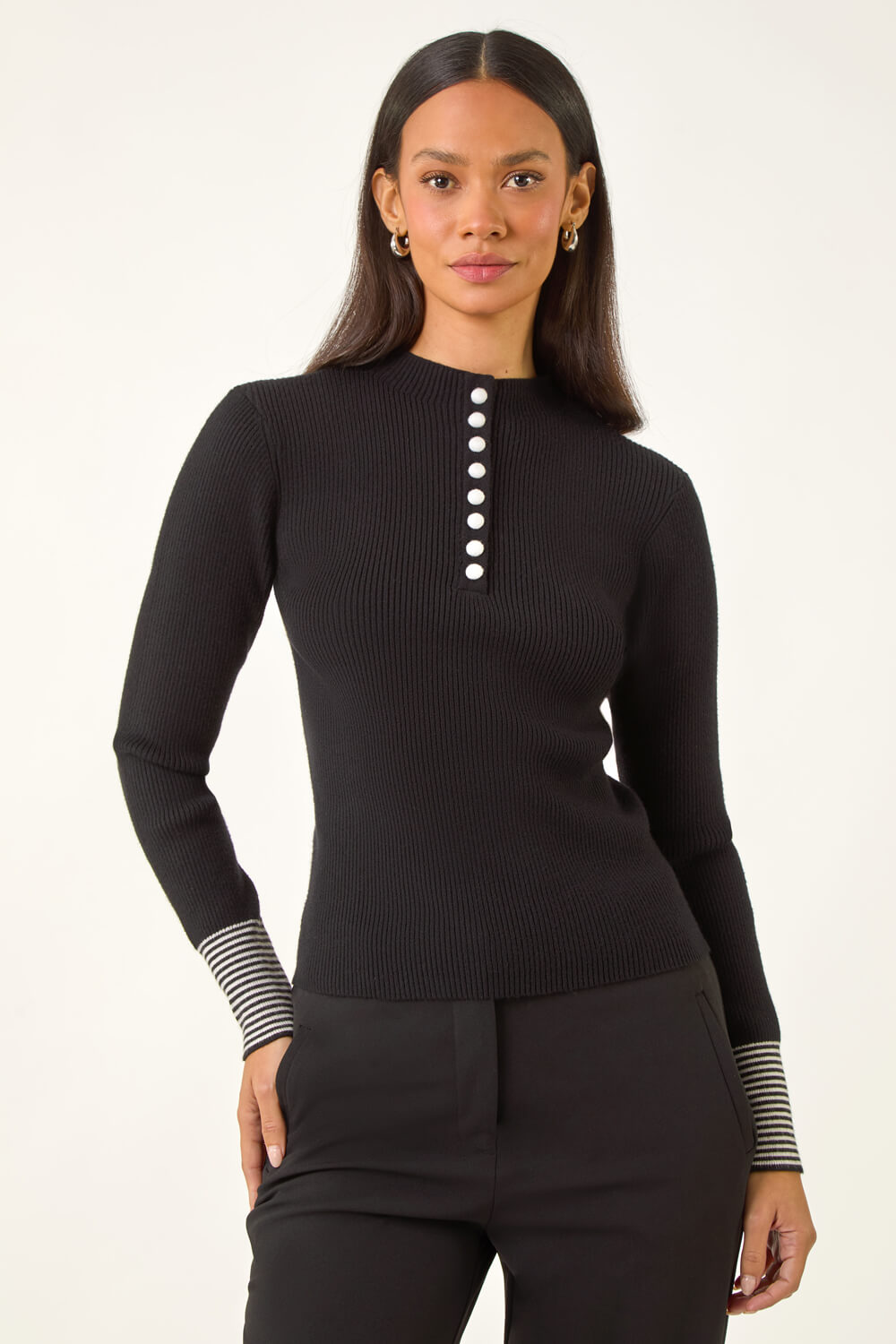 Dusk Buttoned Ribbed Knit Jumper