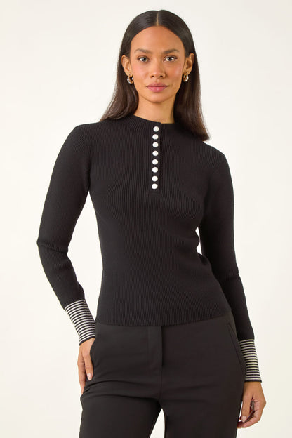 Dusk Buttoned Ribbed Knit Jumper