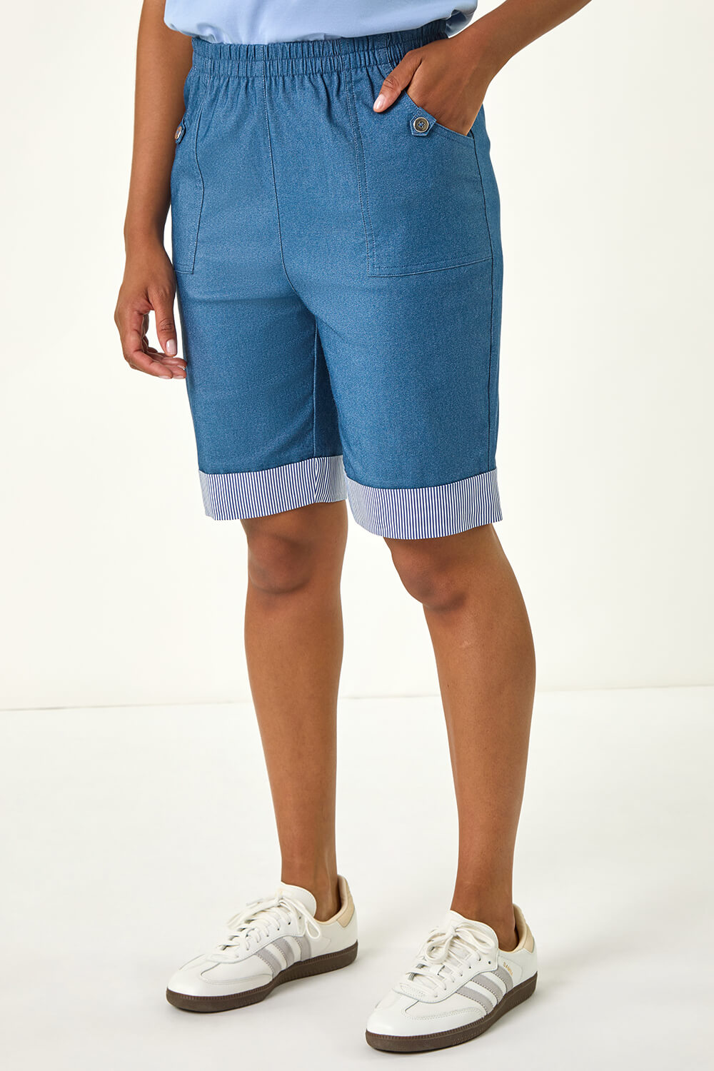 Bengaline Turn Up Stripe Stretch Shorts
