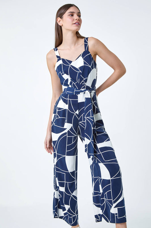 Abstract Print Pocket Jumpsuit